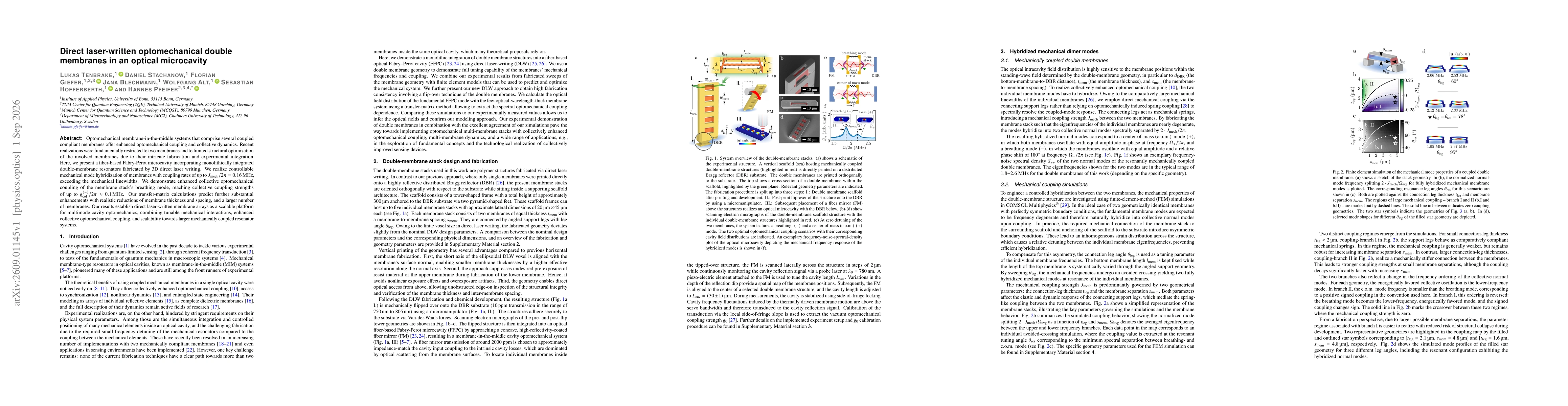 Thumbnail for Direct laser-written optomechanical double membranes in an optical microcavity