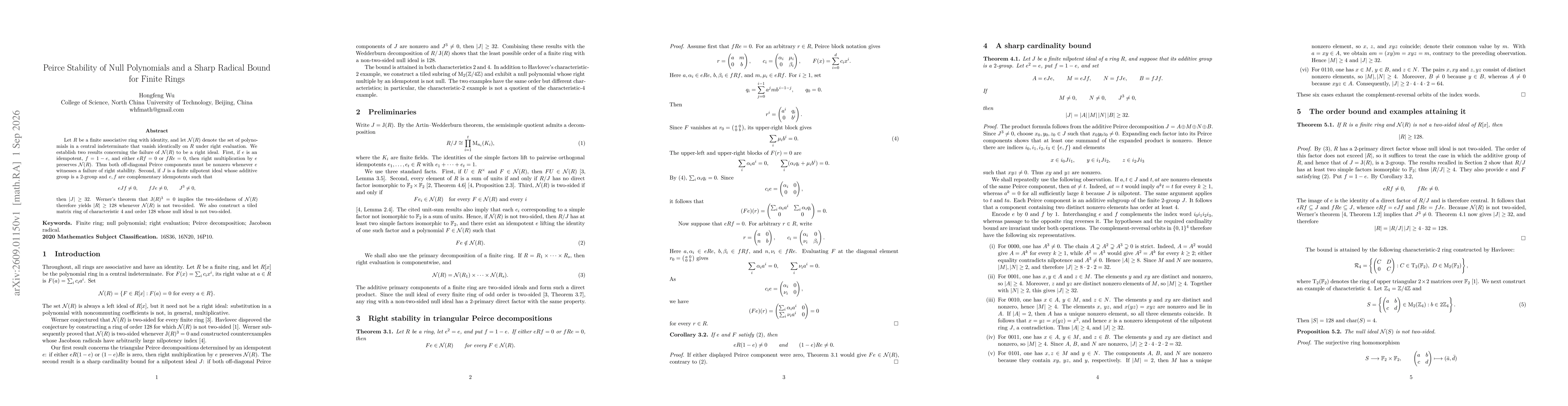 Thumbnail for Peirce Stability of Null Polynomials and a Sharp Radical Bound for Finite Rings