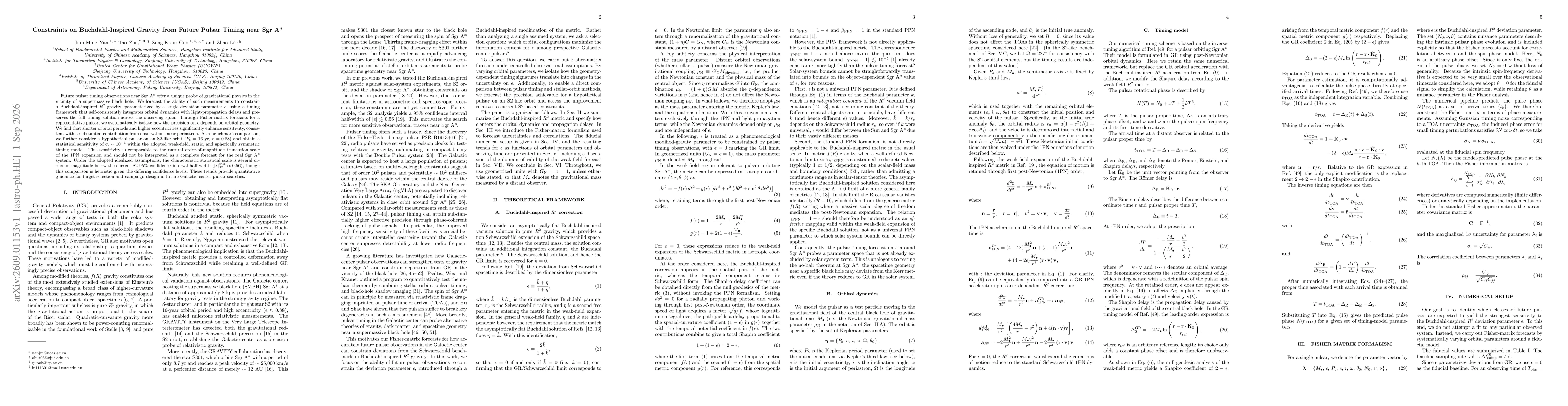 Thumbnail for Constraints on Buchdahl-Inspired Gravity from Future Pulsar Timing near Sgr A*