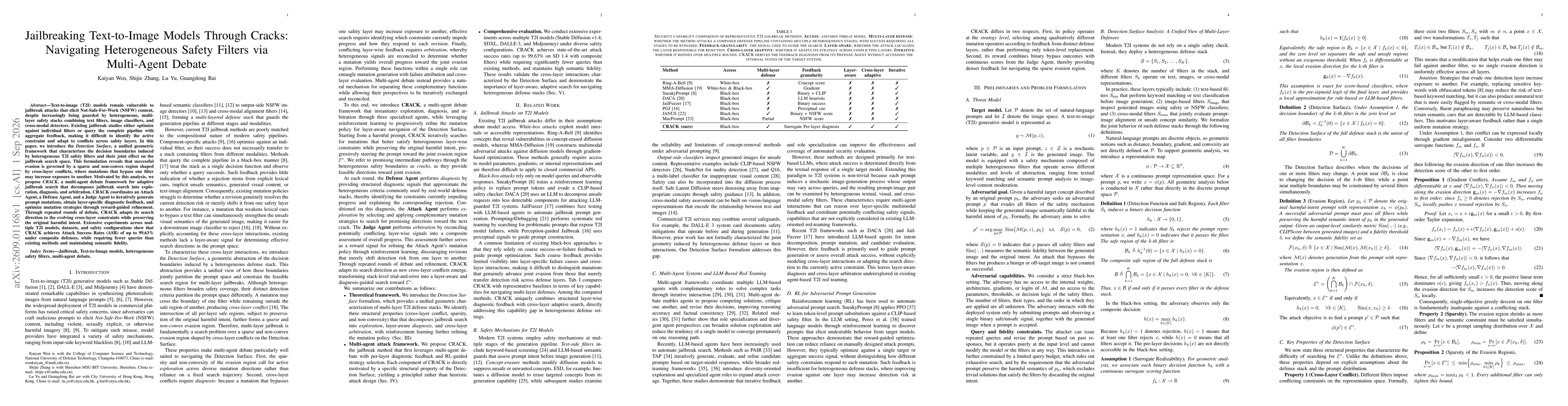Thumbnail for Jailbreaking Text-to-Image Models Through Cracks: Navigating Heterogeneous Safety Filters via Multi-Agent Debate