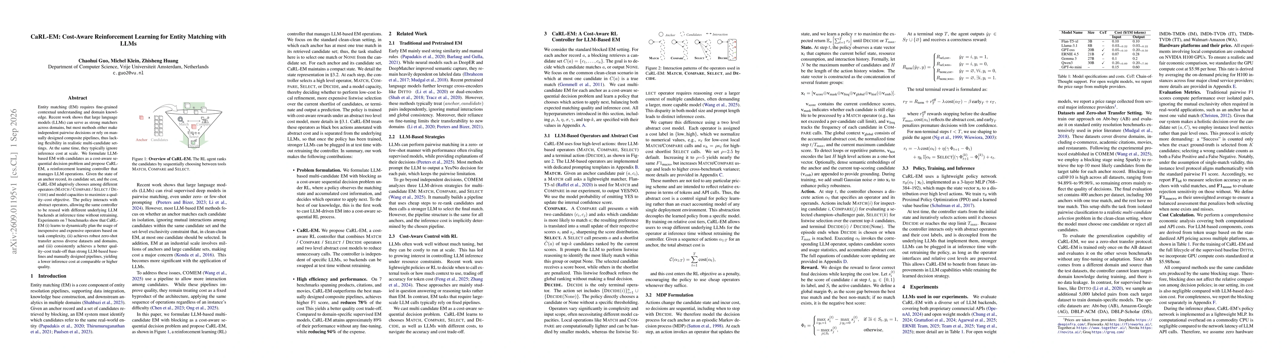 Thumbnail for CaRL-EM: Cost-Aware Reinforcement Learning for Entity Matching with LLMs