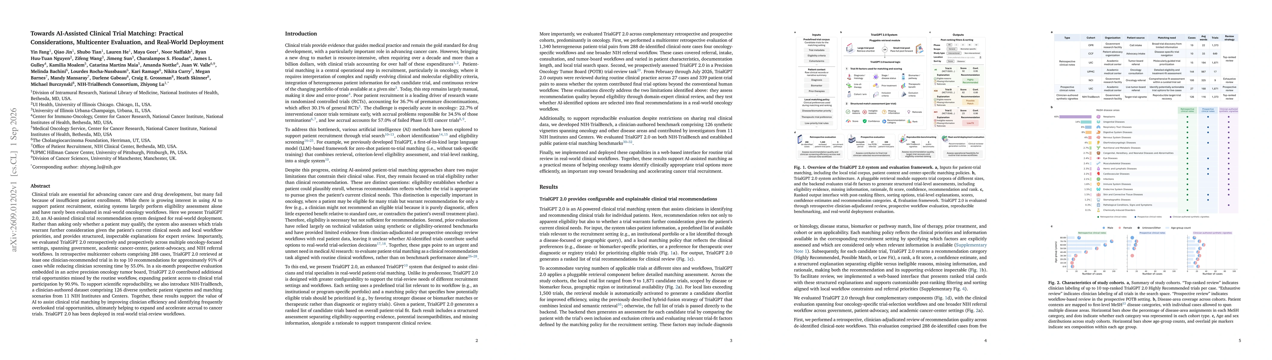 Thumbnail for Towards AI-Assisted Clinical Trial Matching: Practical Considerations, Multicenter Evaluation, and Real-World Deployment