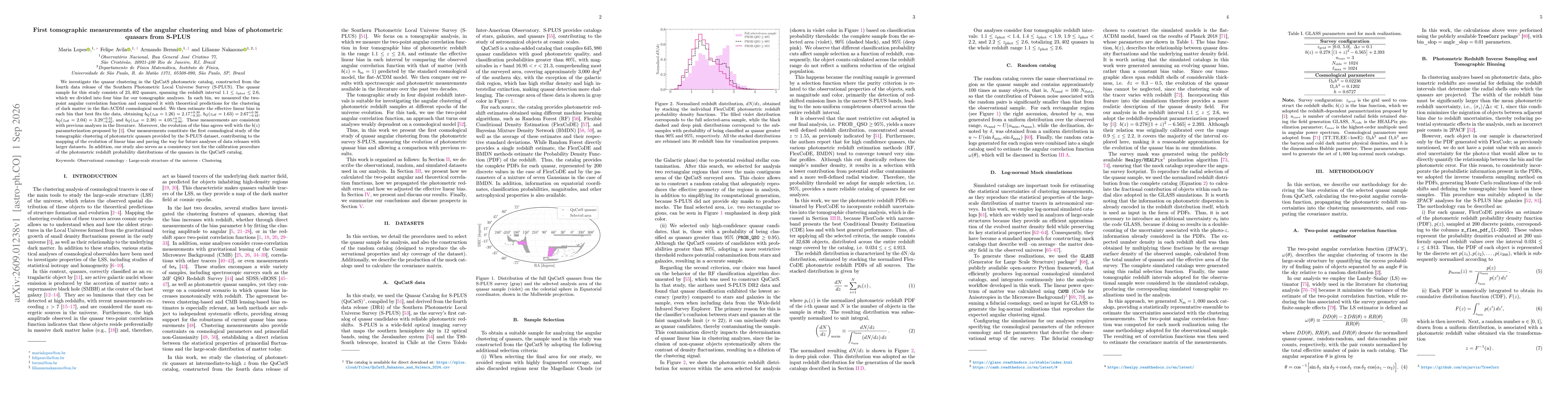 Thumbnail for First tomographic measurements of the angular clustering and bias of photometric quasars from S-PLUS