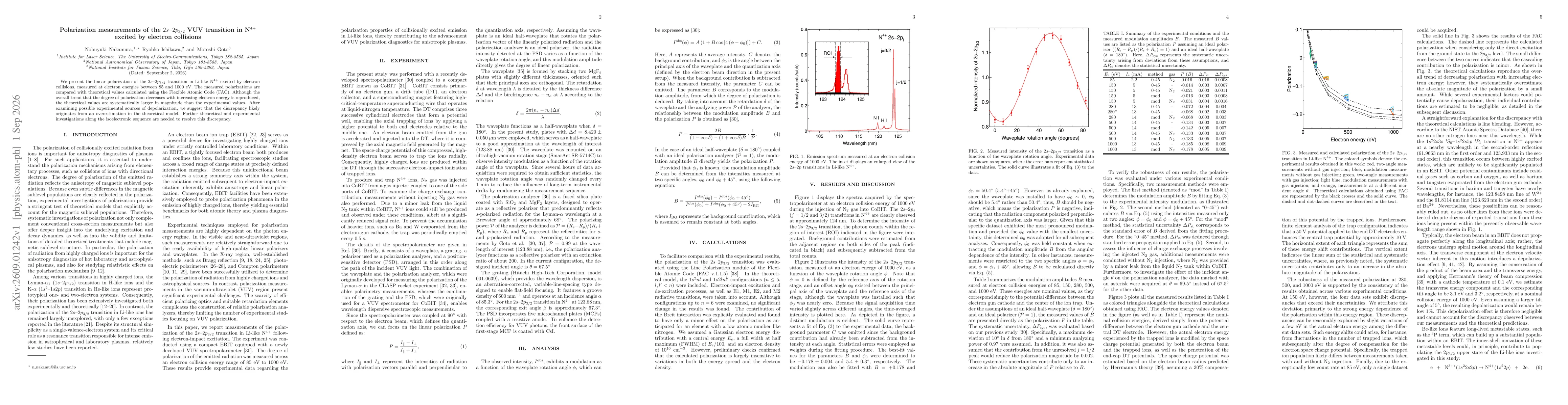 Thumbnail for Polarization measurements of the $2s$--$2p_{3/2}$ VUV transition in N$^{4+}$ excited by electron collisions