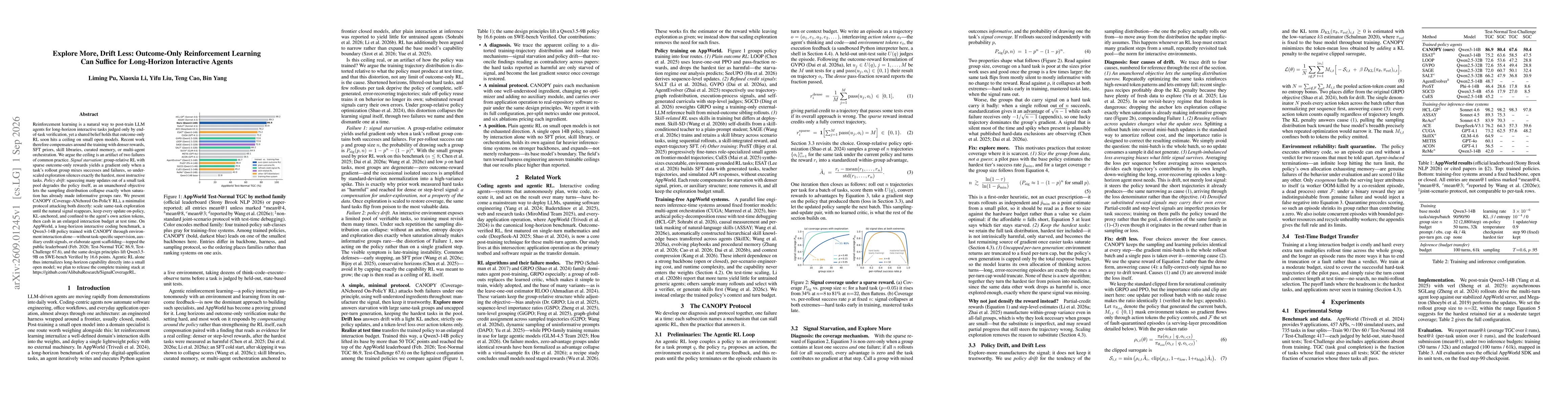 Thumbnail for Explore More, Drift Less: Outcome-Only Reinforcement Learning Can Suffice for Long-Horizon Interactive Agents
