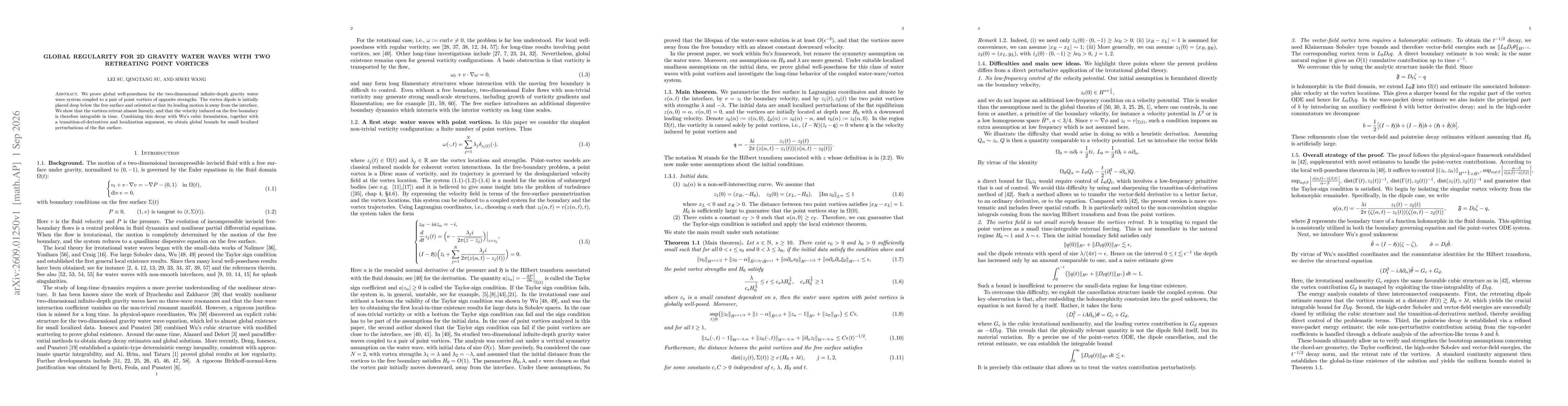 Thumbnail for Global regularity for 2D gravity water waves with two retreating point vortices