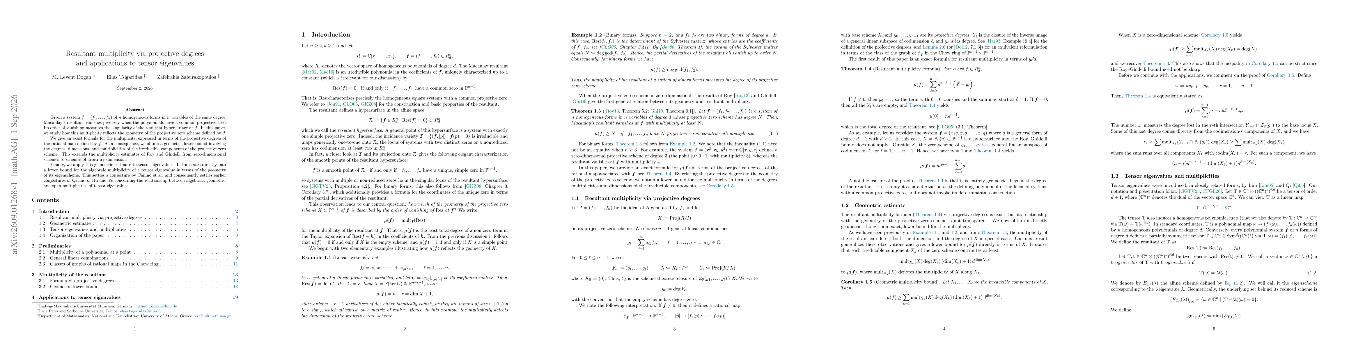 Thumbnail for Resultant multiplicity via projective degrees and applications to tensor eigenvalues