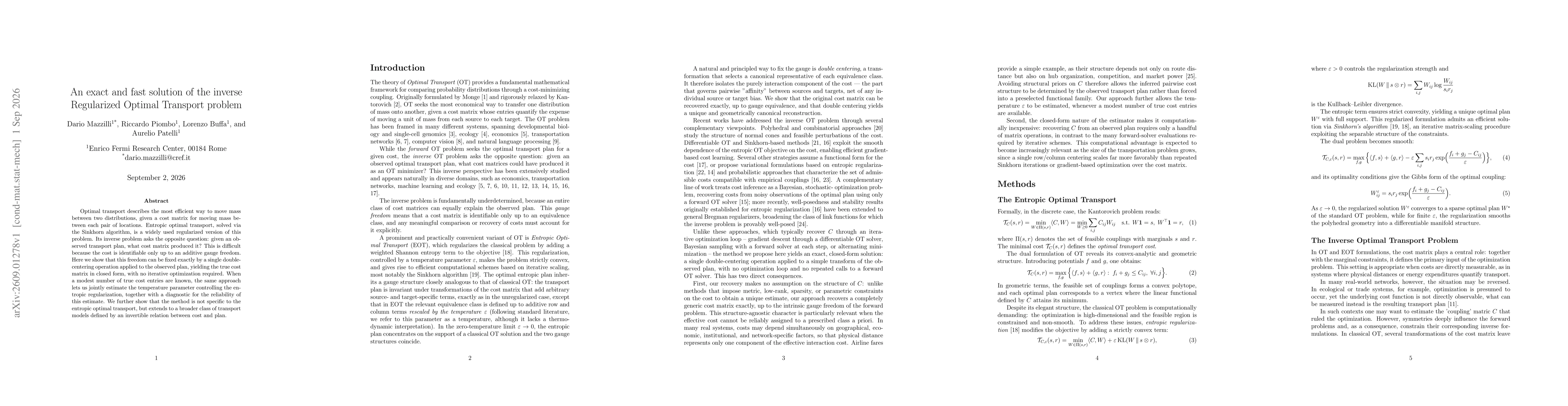 Thumbnail for An exact and fast solution of the inverse Regularized Optimal Transport problem