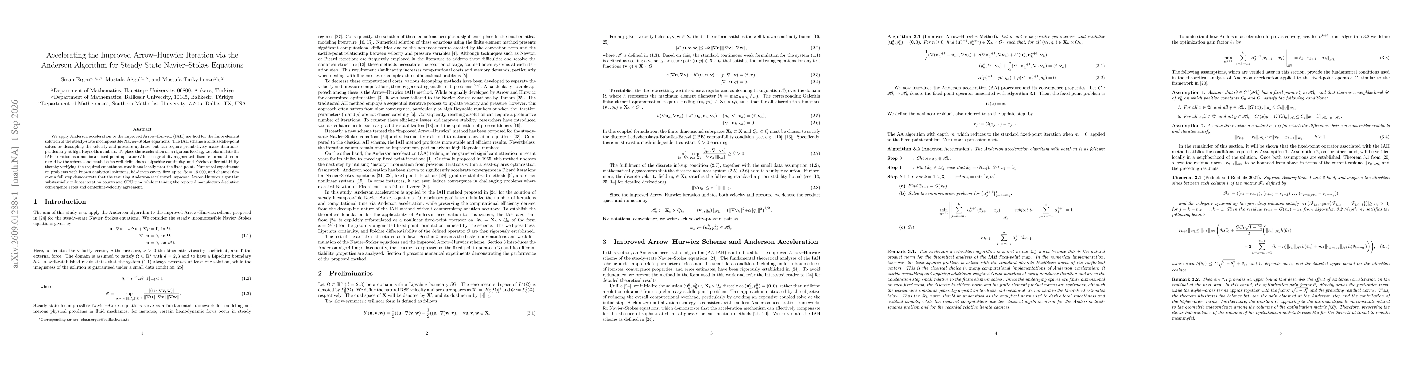 Thumbnail for Accelerating the Improved Arrow--Hurwicz Iteration via the Anderson Algorithm for Steady-State Navier--Stokes Equations