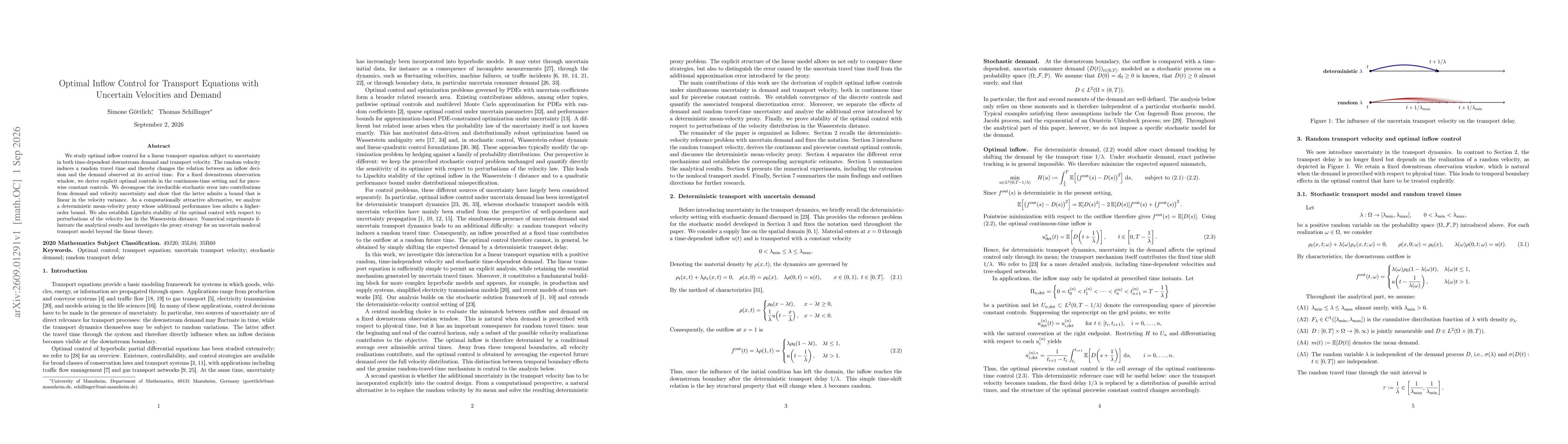 Thumbnail for Optimal Inflow Control for Transport Equations with Uncertain Velocities and Demand