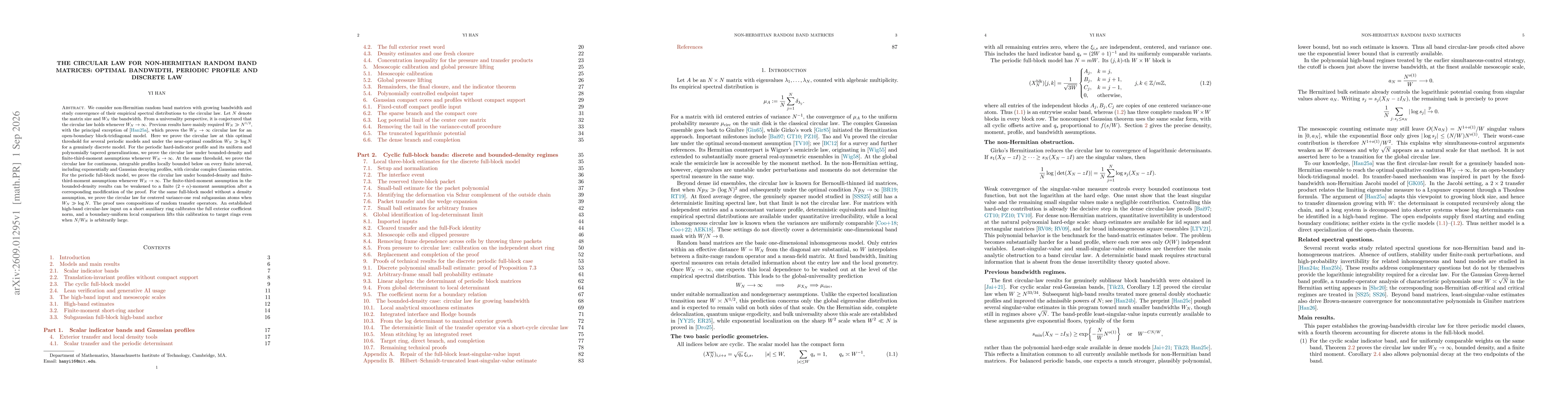 Thumbnail for The circular law for non-Hermitian random band matrices: optimal bandwidth, periodic profile and discrete law
