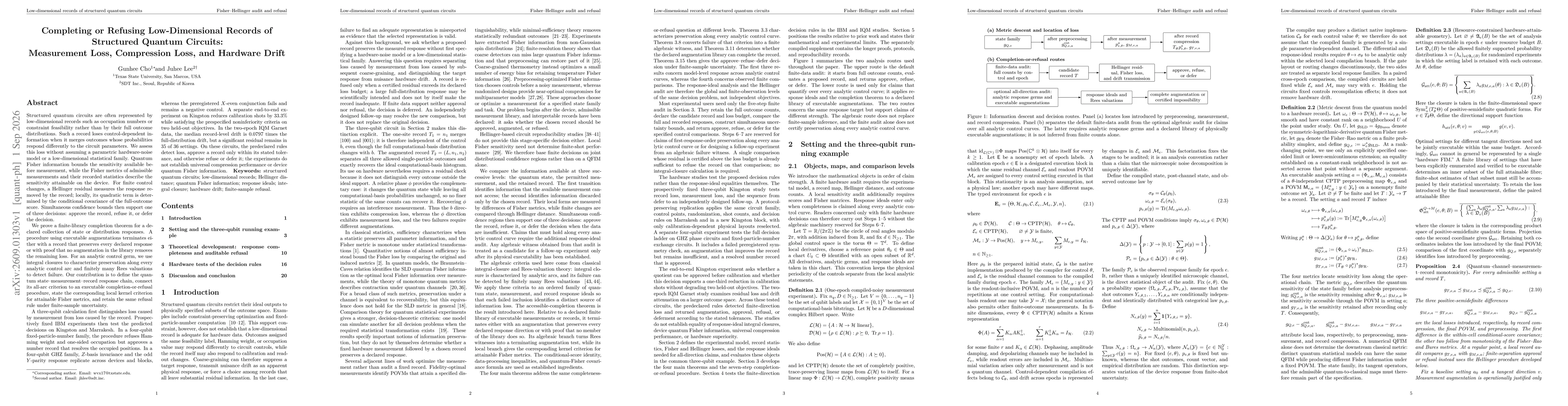 Thumbnail for Completing or Refusing Low-Dimensional Records of Structured Quantum Circuits: Measurement Loss, Compression Loss, and Hardware Drift