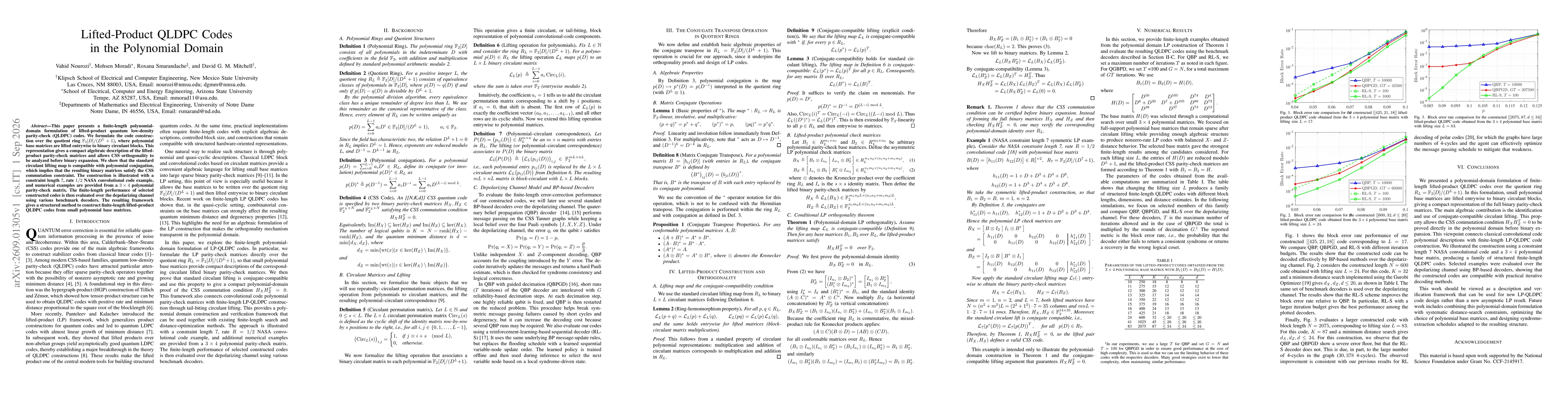 Thumbnail for Lifted-Product QLDPC Codes in the Polynomial Domain