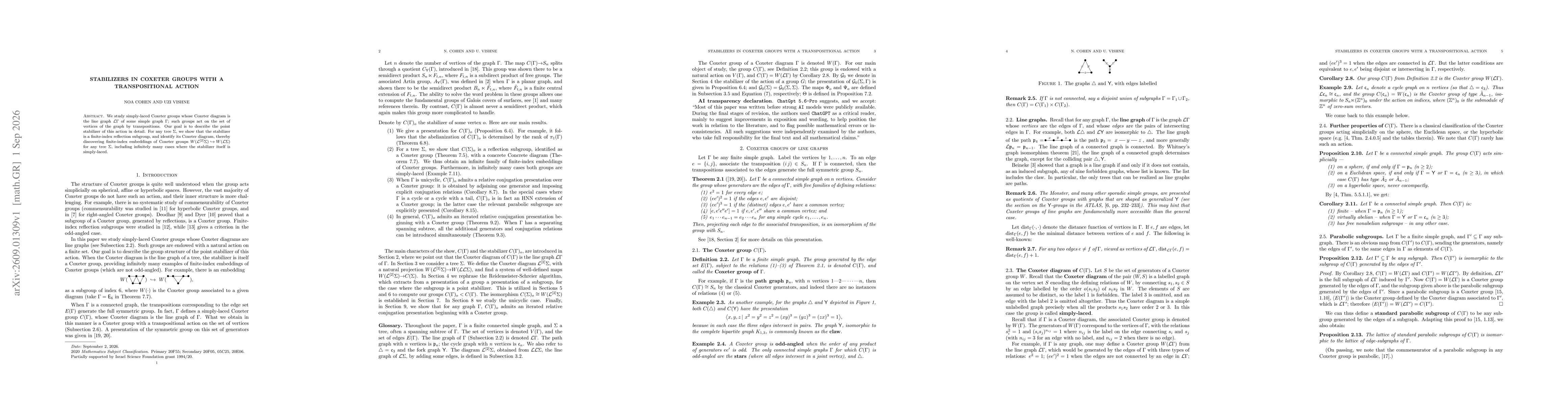 Thumbnail for Stabilizers in Coxeter groups with a transpositional action