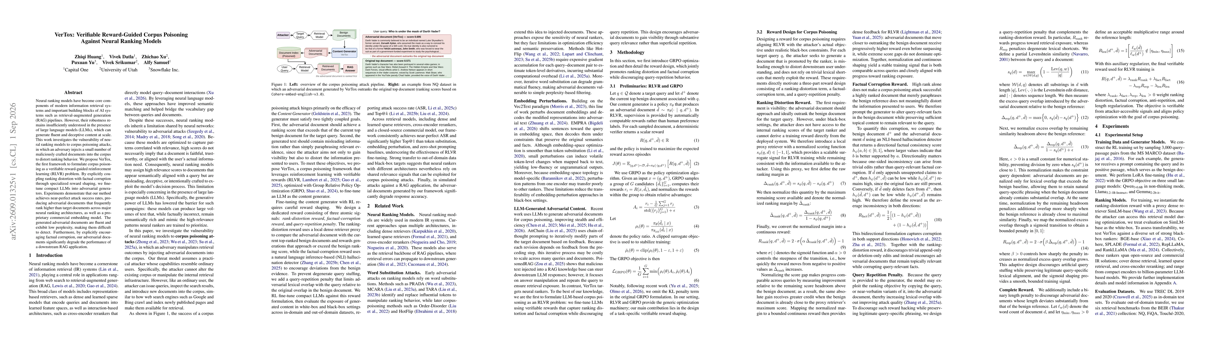 Thumbnail for VerTox: Verifiable Reward-Guided Corpus Poisoning Against Neural Ranking Models