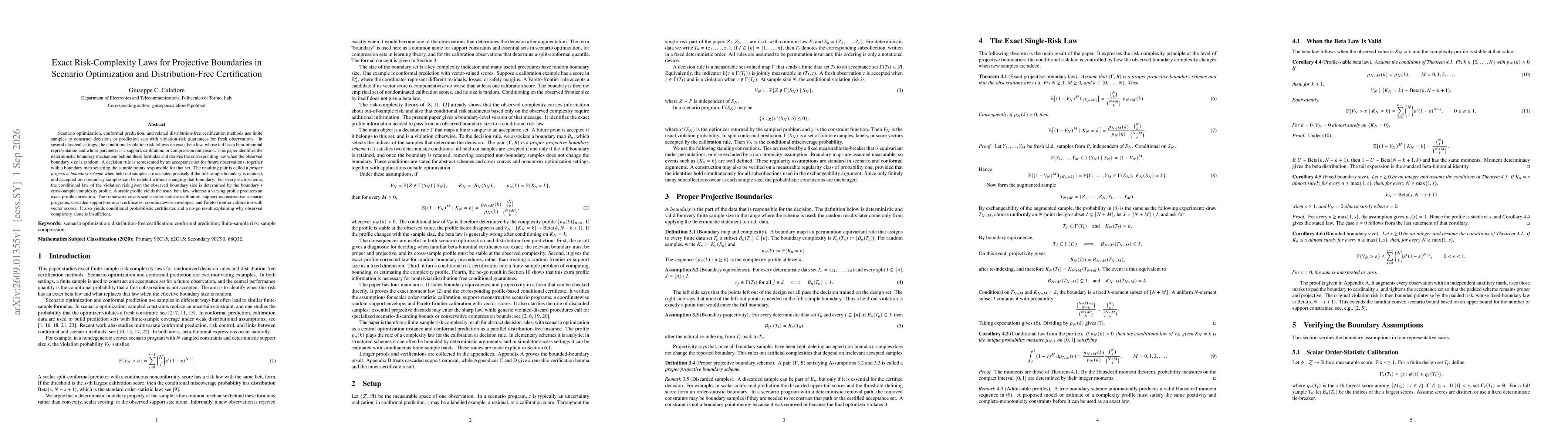 Thumbnail for Exact Risk-Complexity Laws for Projective Boundaries in Scenario Optimization and Distribution-Free Certification