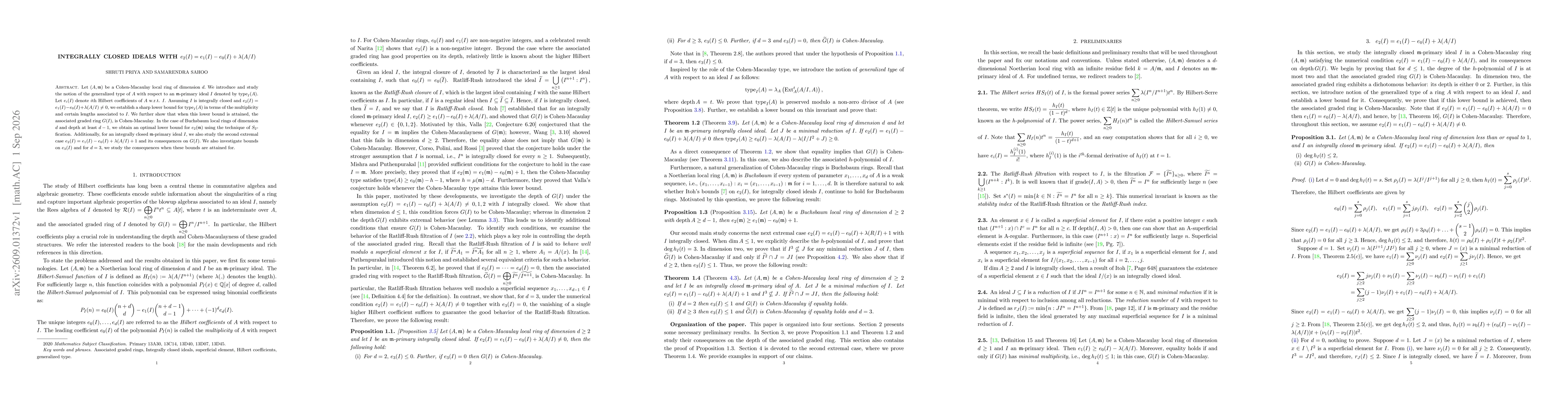 Thumbnail for Integrally closed ideals with $e_{2}(I)=e_{1}(I)-e_{0}(I)+λ(A/I)$