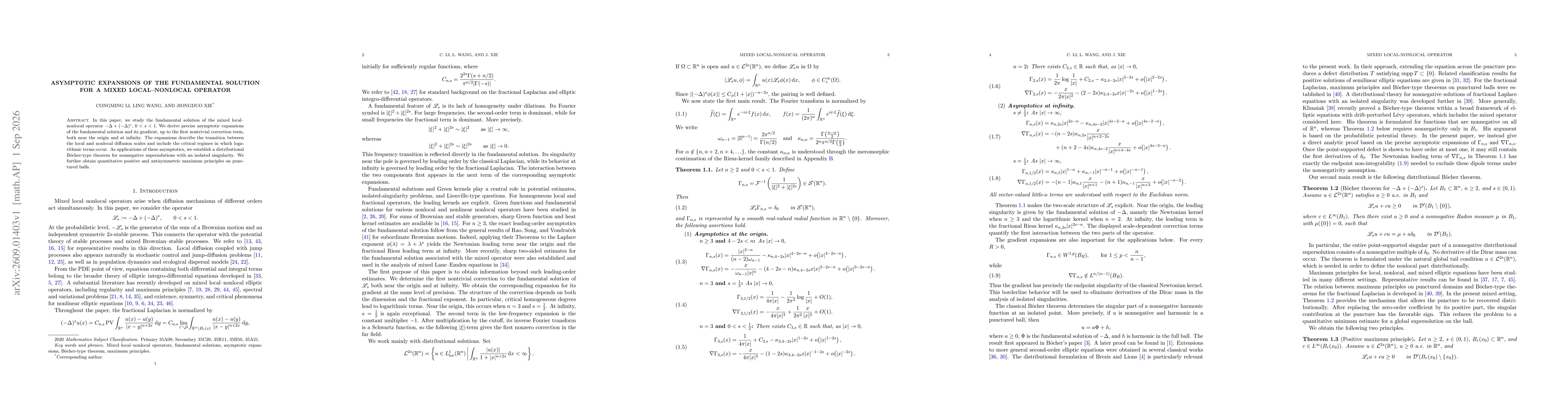 Thumbnail for Asymptotic Expansions of the Fundamental Solution for a Mixed Local-Nonlocal Operator