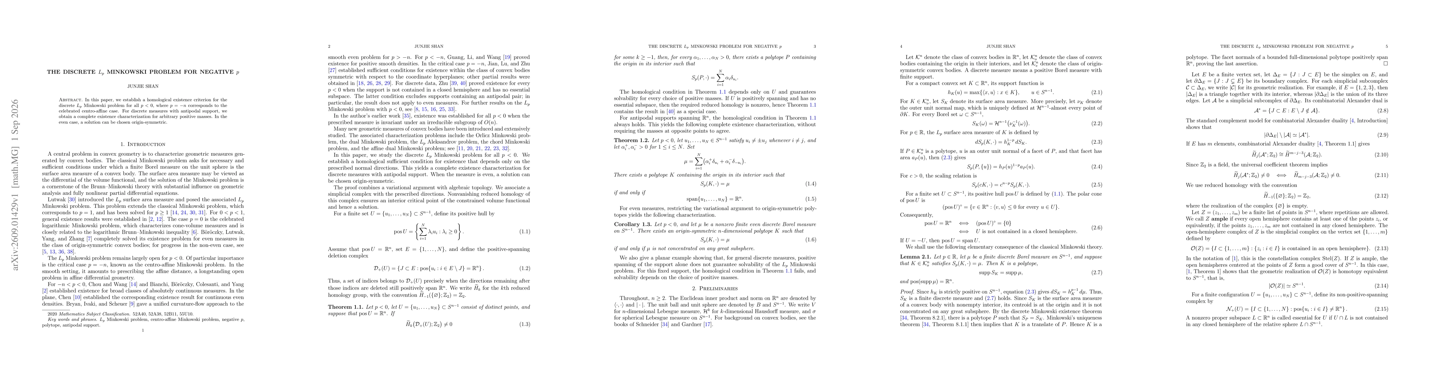 Thumbnail for The Discrete $L_p$ Minkowski Problem for Negative $p$