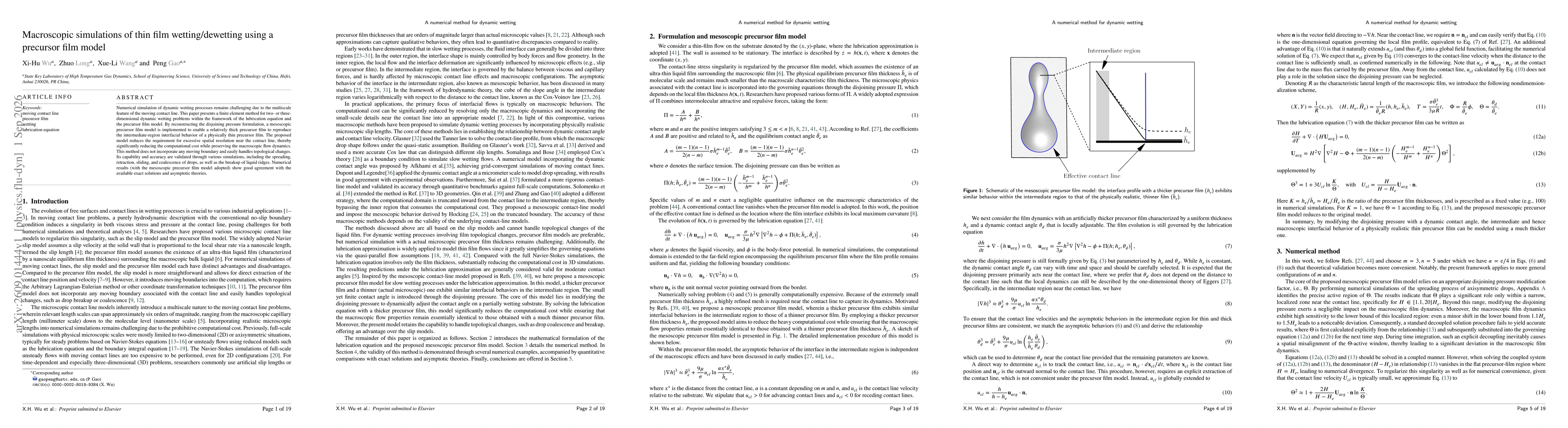 Thumbnail for Macroscopic simulations of thin film wetting/dewetting using a precursor film model
