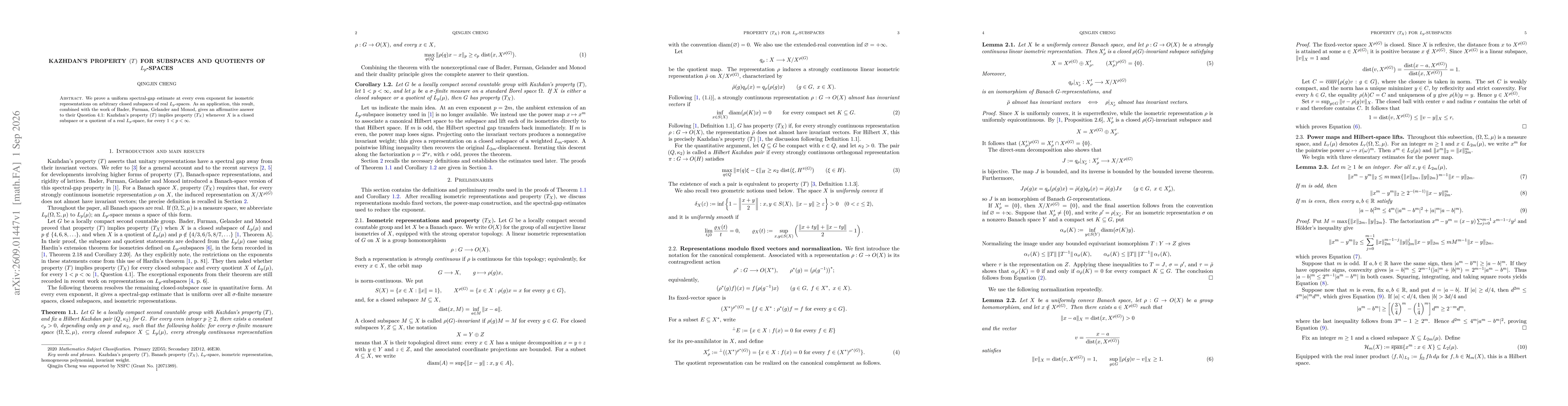 Thumbnail for Kazhdan's Property $(T)$ for Subspaces and Quotients of $L_p$-Spaces