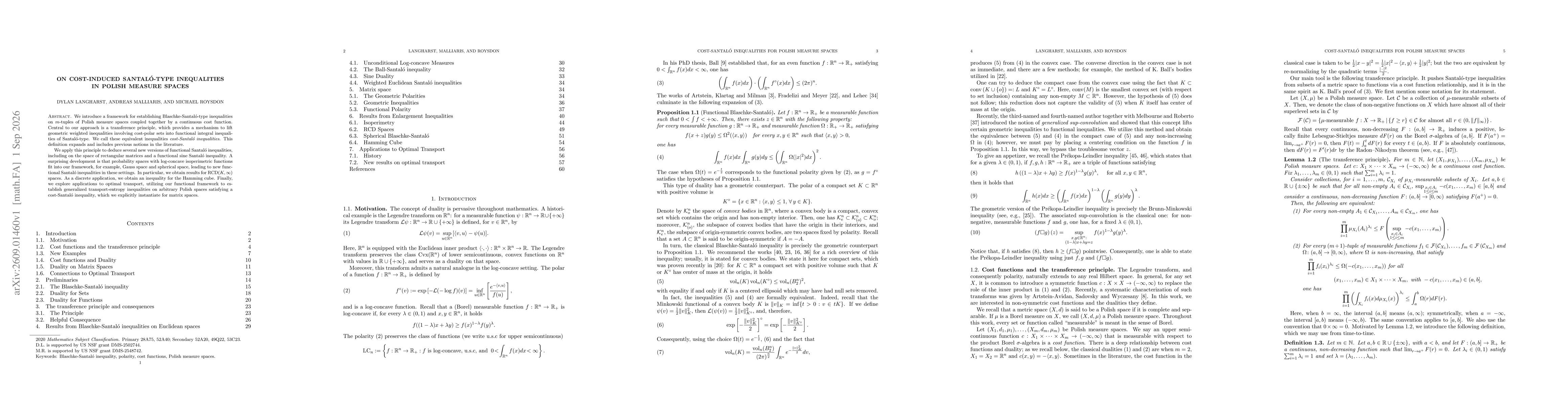 Thumbnail for On cost-induced Santaló-type inequalities in Polish measure spaces