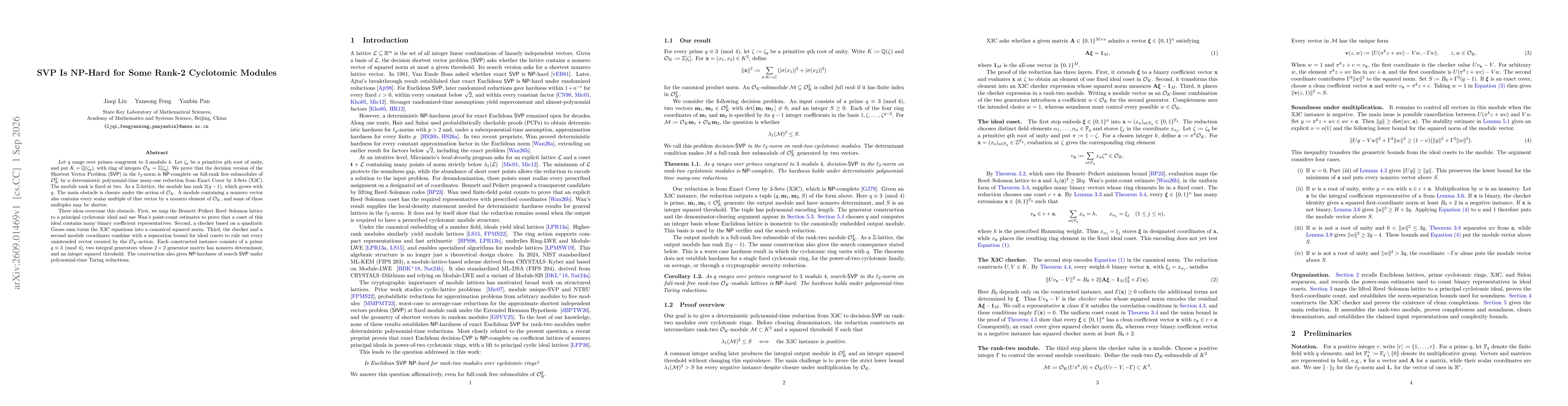 Thumbnail for SVP Is NP-Hard for Some Rank-2 Cyclotomic Modules