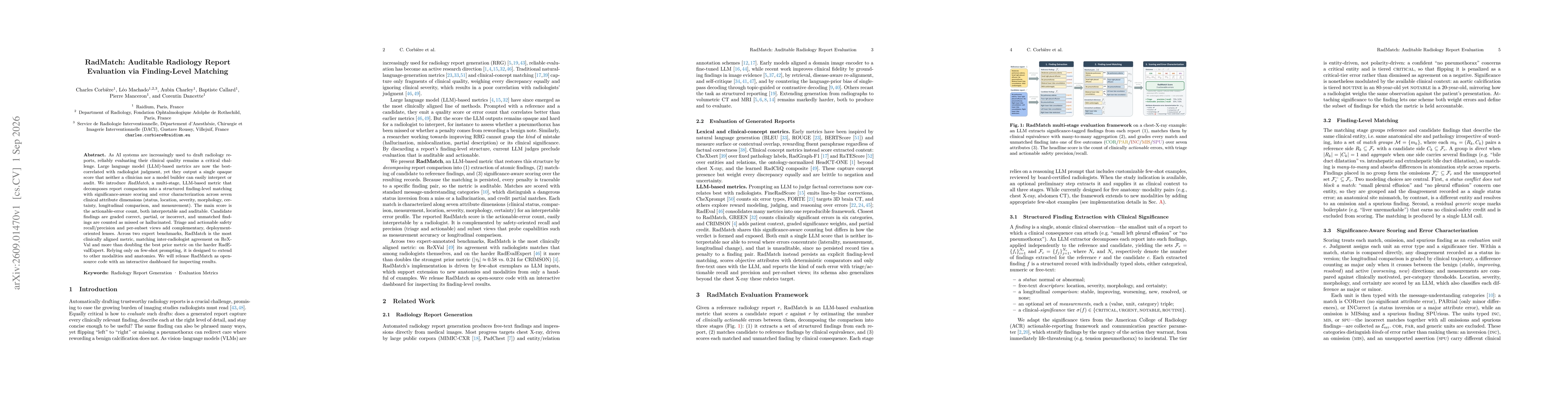 Thumbnail for RadMatch: Auditable Radiology Report Evaluation via Finding-Level Matching