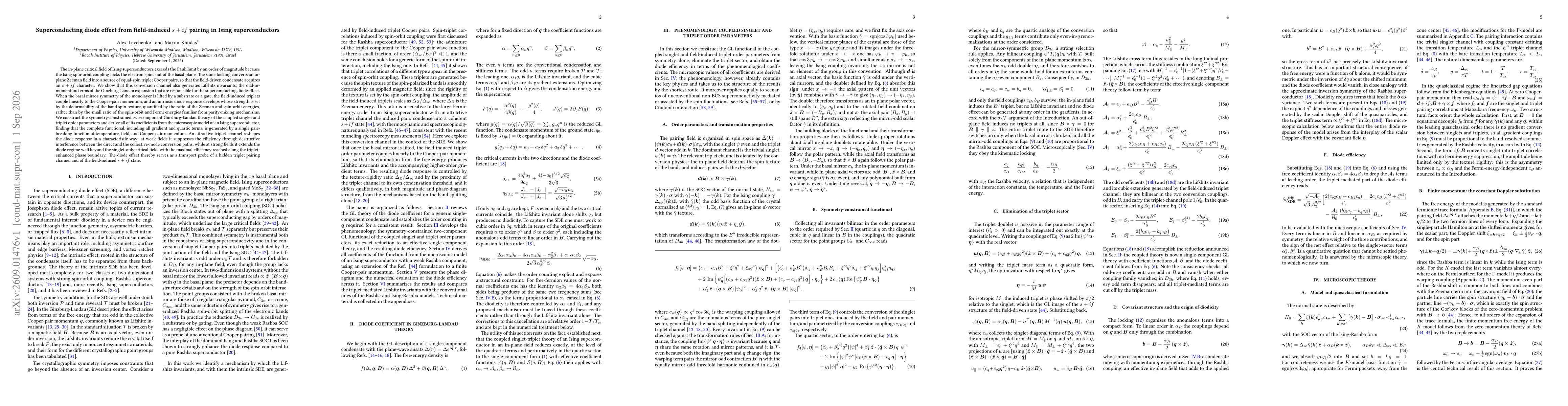 Thumbnail for Superconducting diode effect from field-induced $s+if$ pairing in Ising superconductors