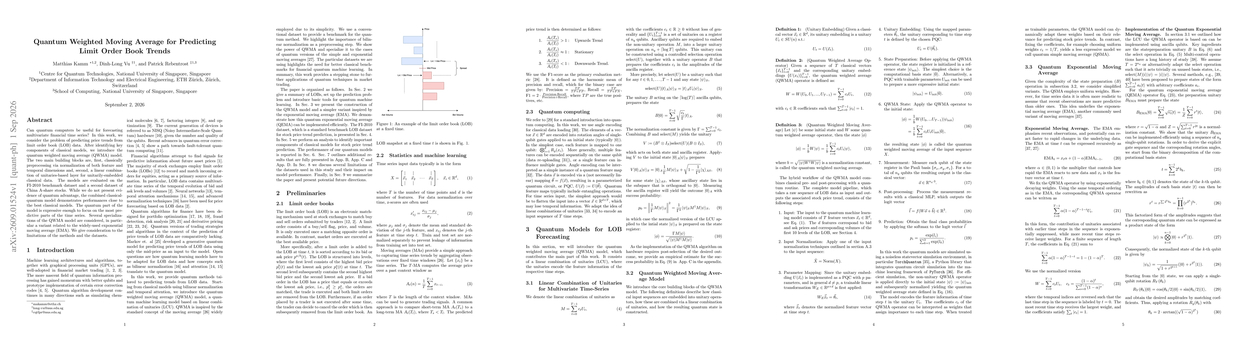 Thumbnail for Quantum Weighted Moving Average for Predicting Limit Order Book Trends