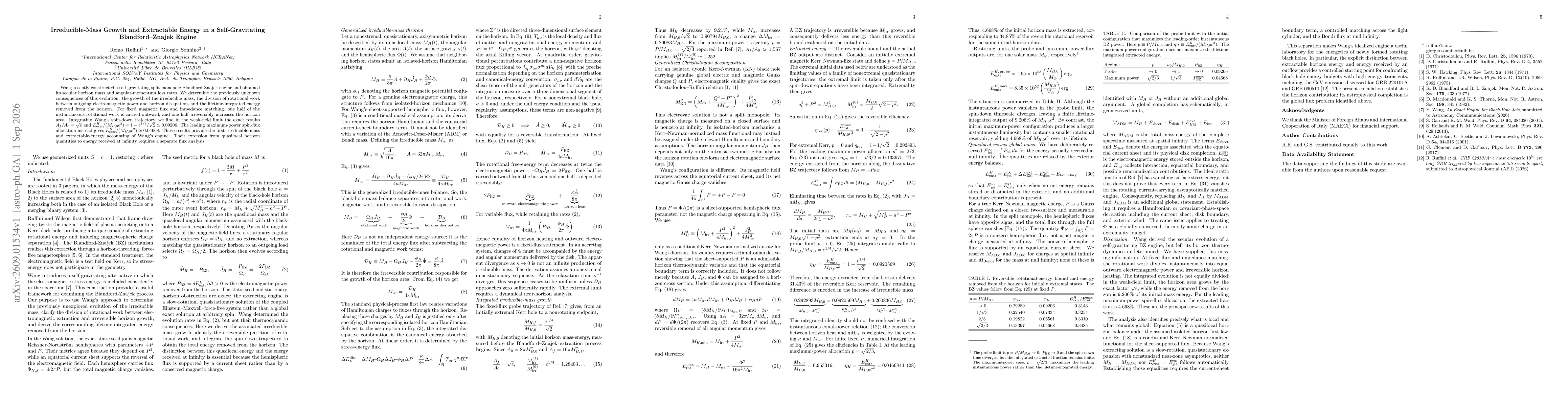Thumbnail for Irreducible-Mass Growth and Extractable Energy in a Self-Gravitating Blandford-Znajek Engine