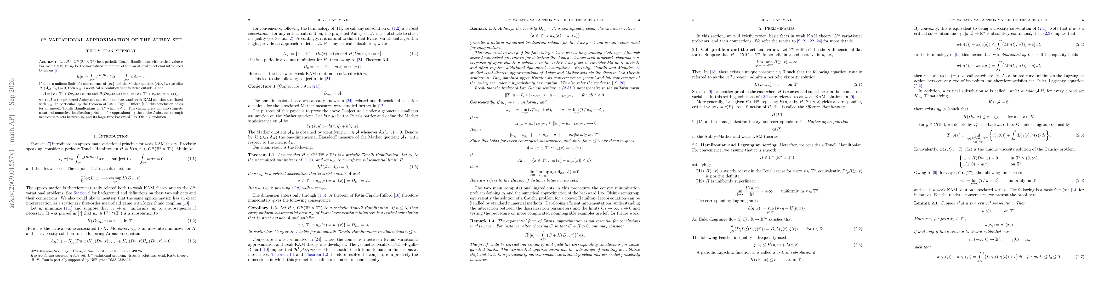 Thumbnail for $L^\infty$ Variational Approximation of the Aubry Set