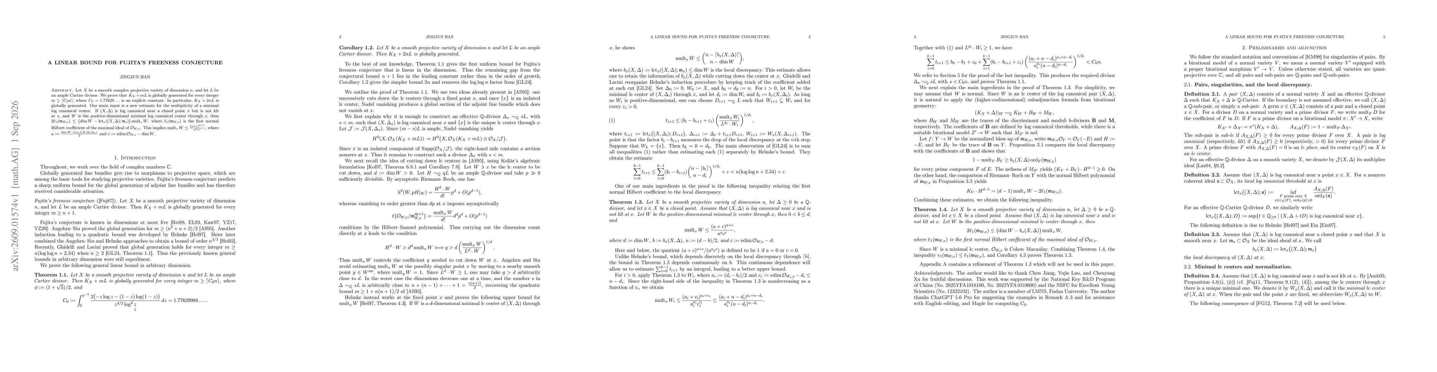 Thumbnail for A linear bound for Fujita's freeness conjecture