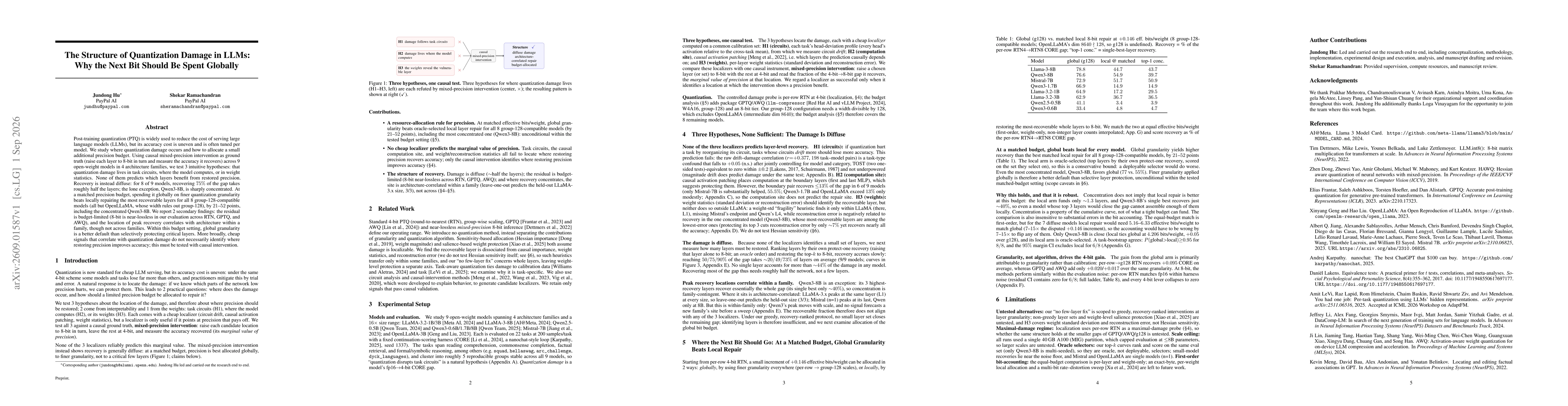 Thumbnail for The Structure of Quantization Damage in LLMs: Why the Next Bit Should Be Spent Globally