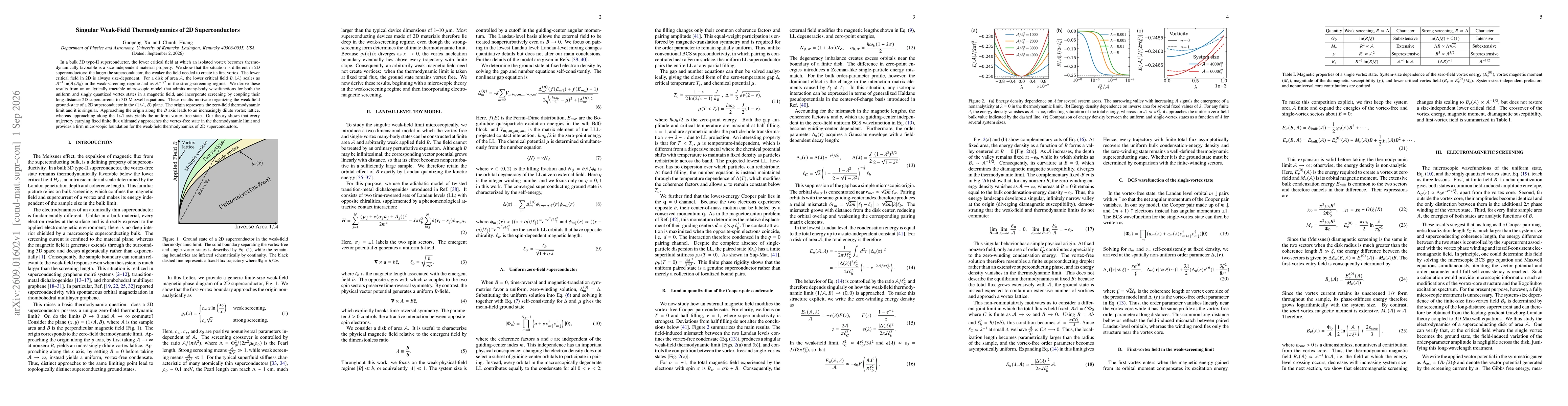 Thumbnail for Singular Weak-Field Thermodynamics of 2D Superconductors