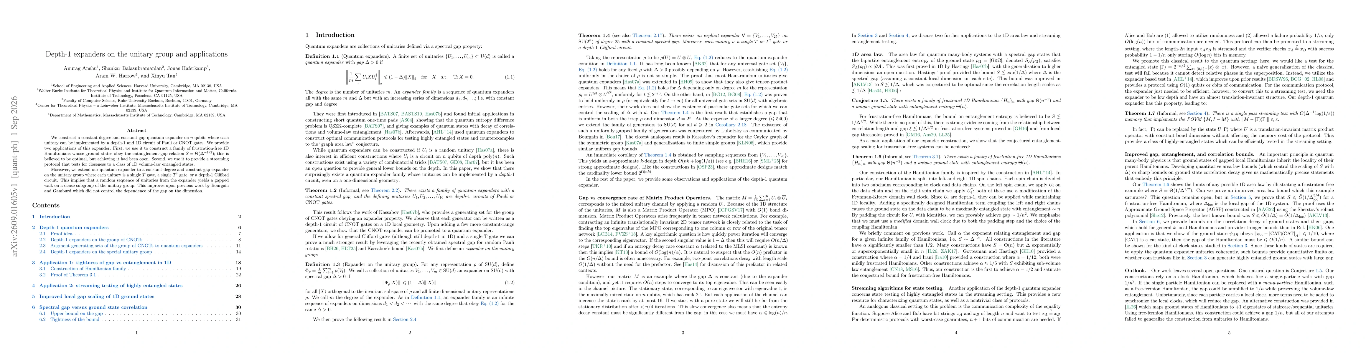 Thumbnail for Depth-1 expanders on the unitary group and applications