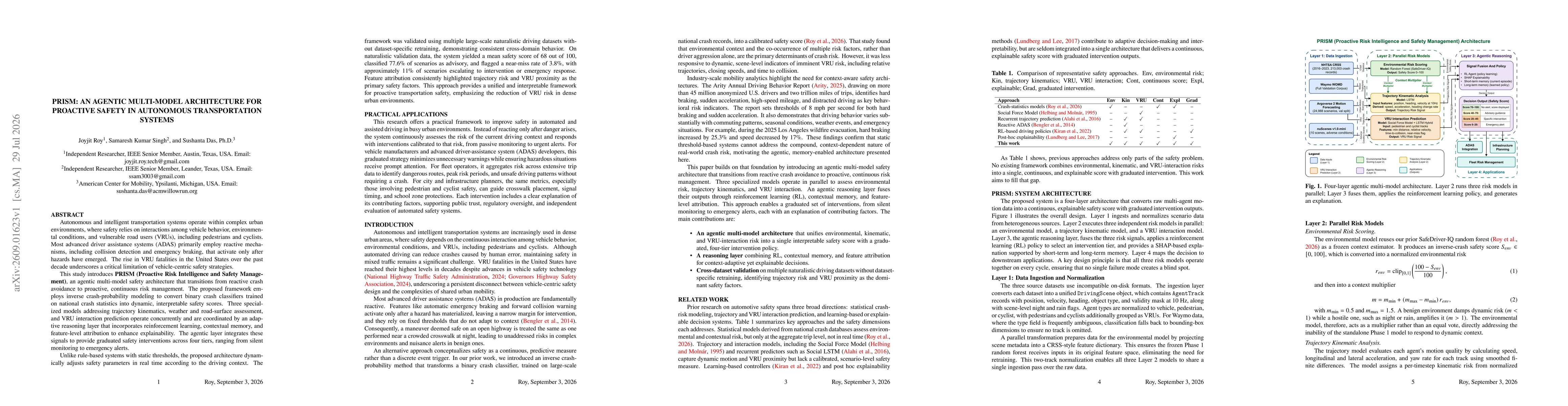 Thumbnail for PRISM: An Agentic Multi-Model Architecture for Proactive Safety in Autonomous Transportation Systems
