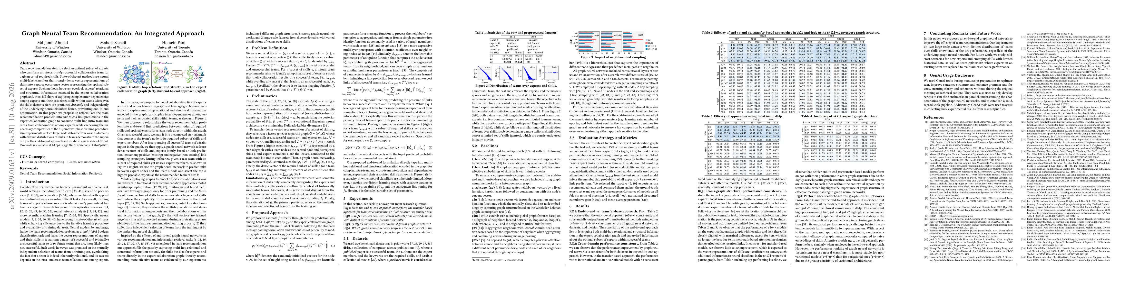 Thumbnail for Graph Neural Team Recommendation: An Integrated Approach