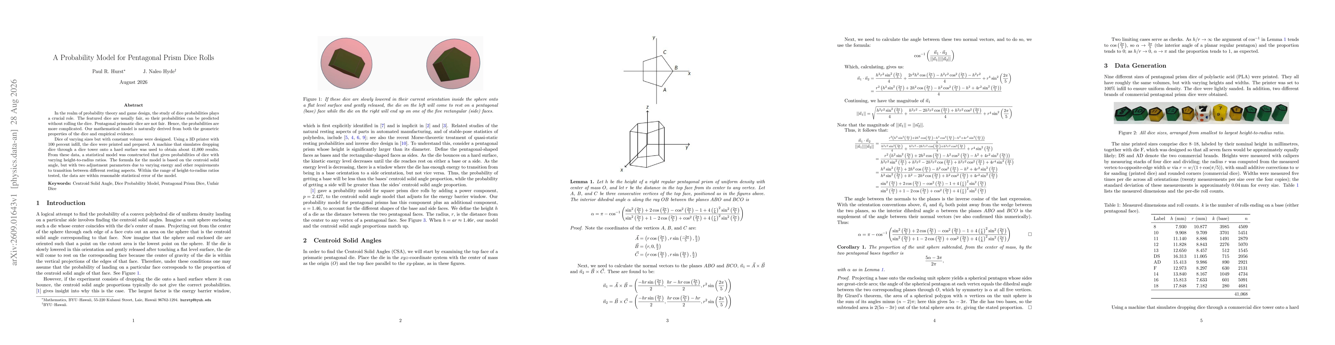 Thumbnail for A Probability Model for Pentagonal Prism Dice Rolls