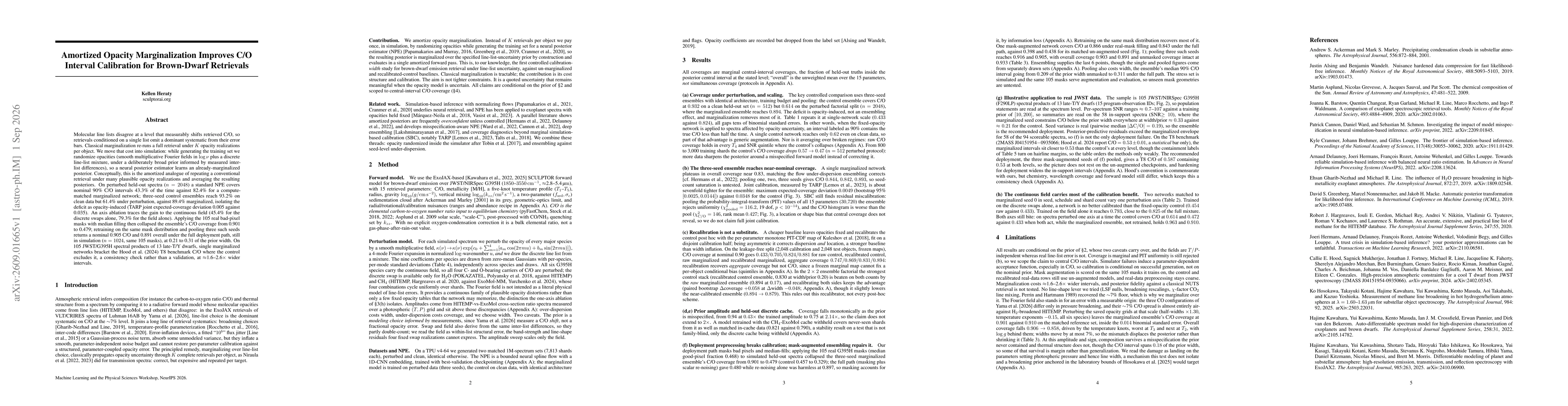 Thumbnail for Amortized Opacity Marginalization Improves C/O Interval Calibration for Brown-Dwarf Retrievals