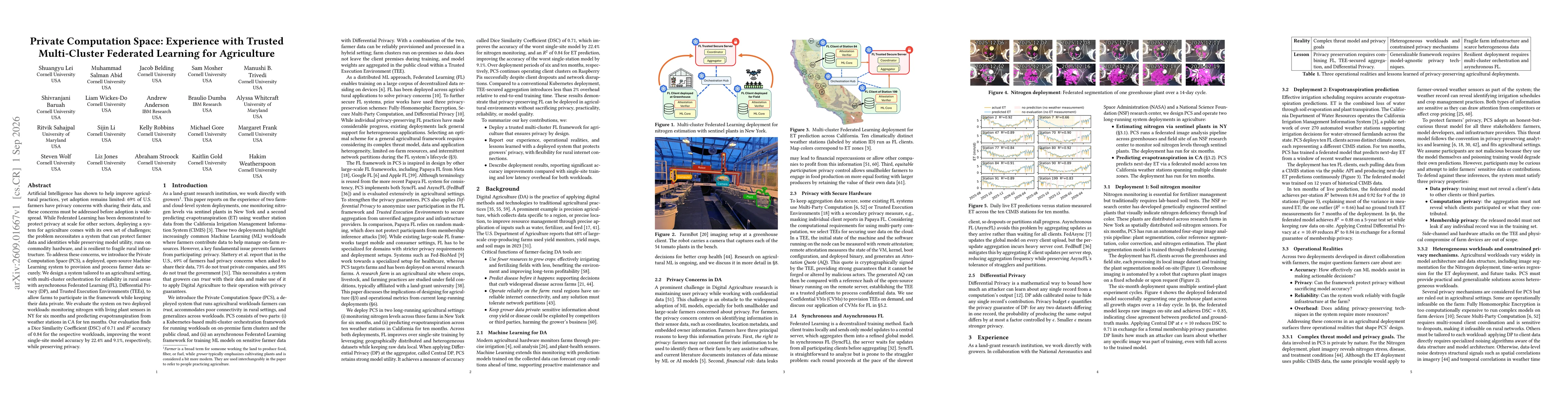 Thumbnail for Private Computation Space: Experience with Trusted Multi-Cluster Federated Learning for Agriculture