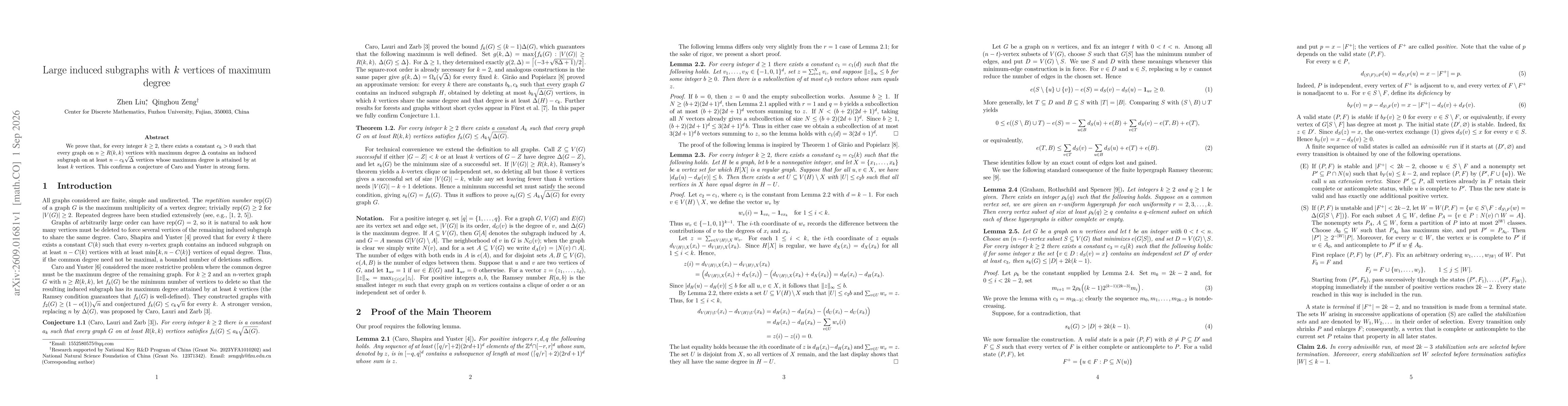 Thumbnail for Large induced subgraphs with $k$ vertices of maximum degree