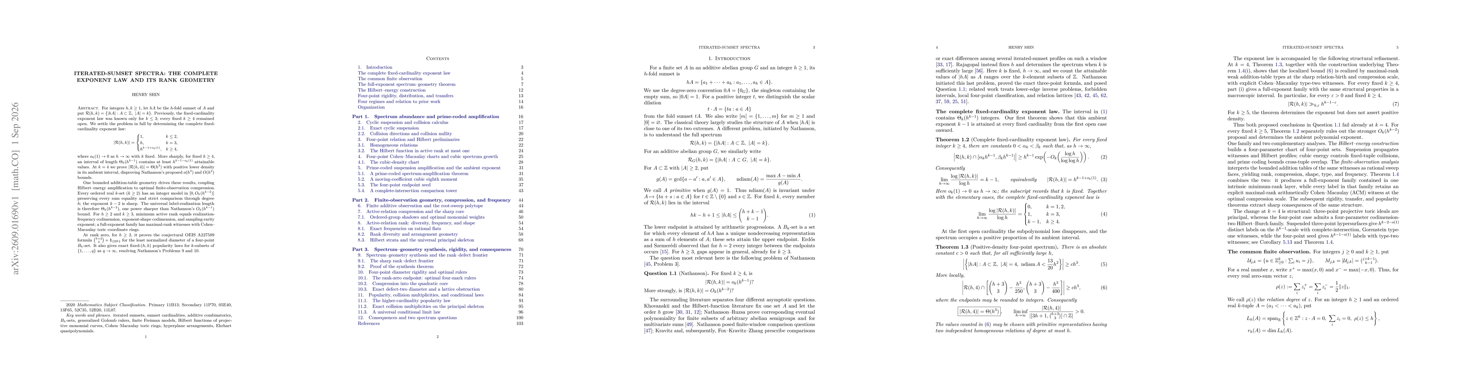 Thumbnail for Iterated-sumset spectra: The complete exponent law and its rank geometry