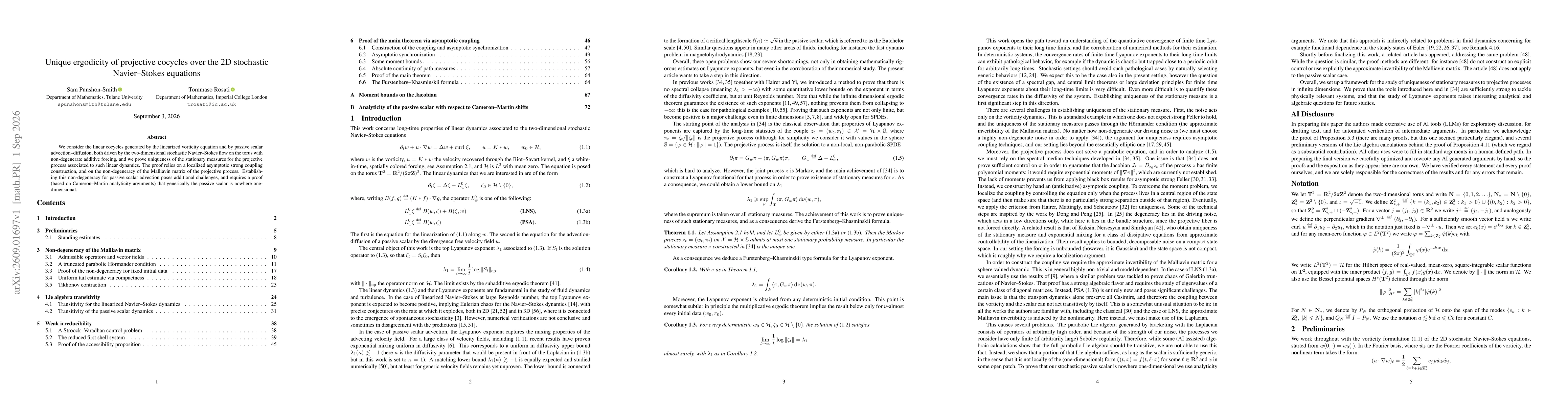 Thumbnail for Unique ergodicity of projective cocycles over the 2D stochastic Navier-Stokes equations