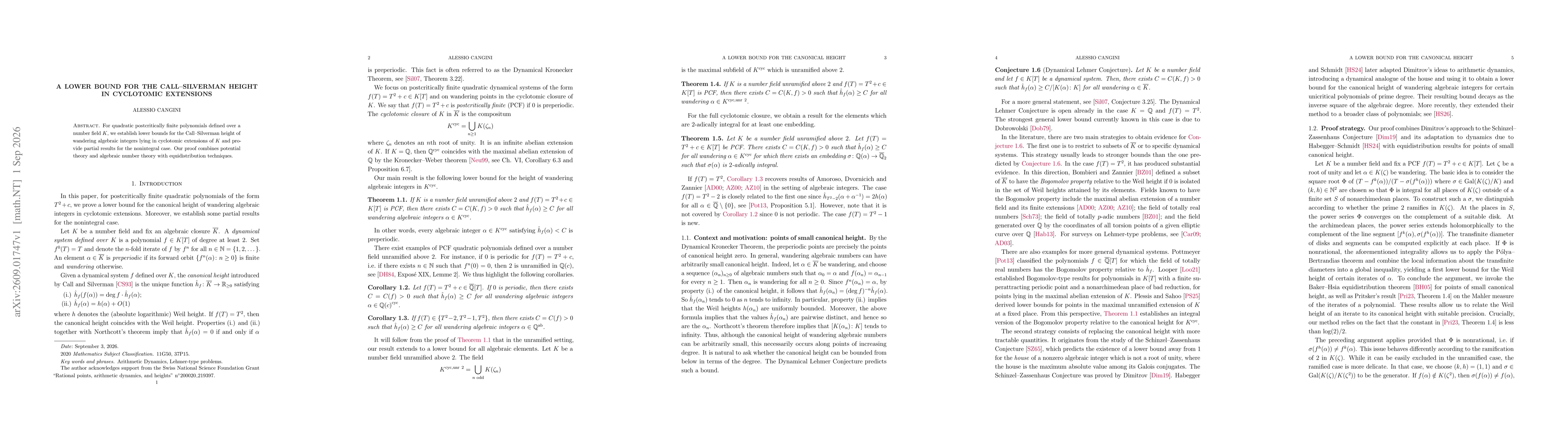 Thumbnail for A lower bound for the Call-Silverman height in cyclotomic extensions