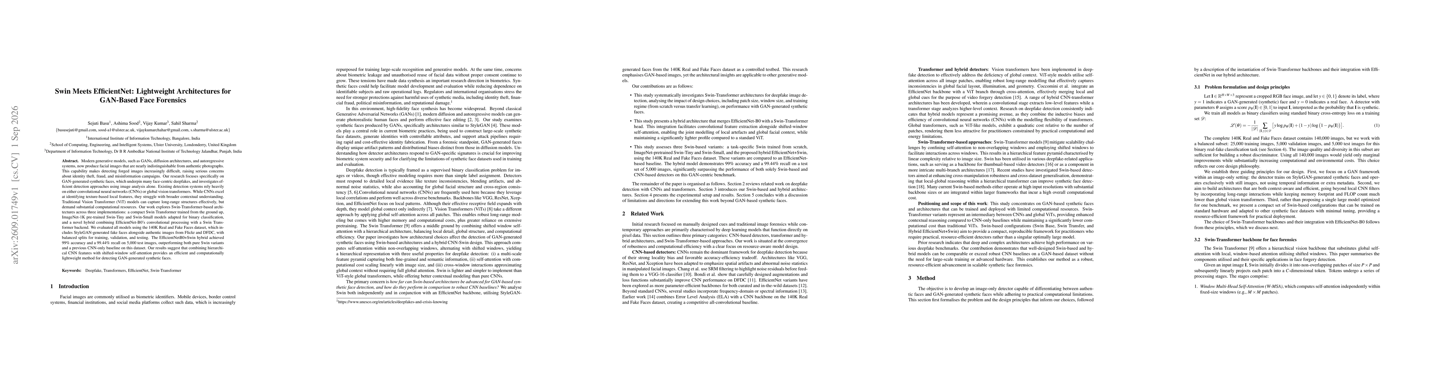 Thumbnail for Swin Meets EfficientNet: Lightweight Architectures for GAN-Based Face Forensics