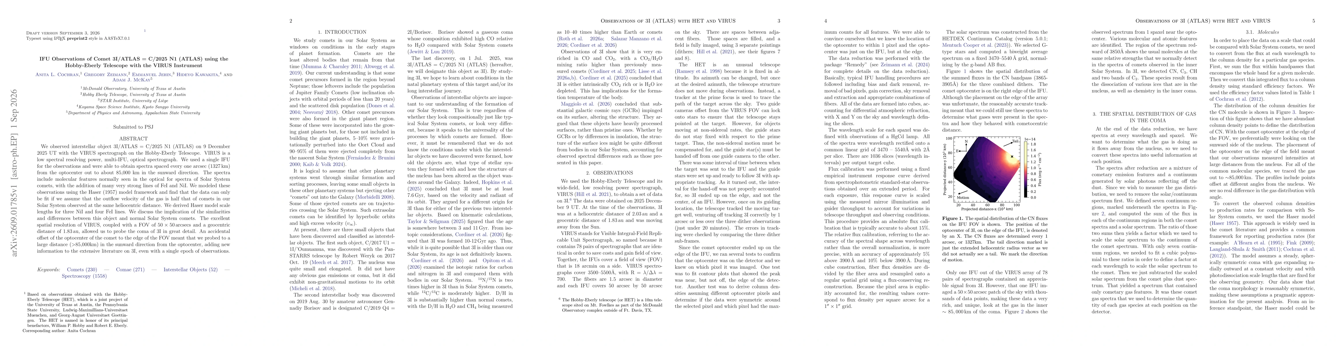 Thumbnail for IFU Observations of Comet 3I/ATLAS = C/2025 N1 (ATLAS) using the Hobby-Eberly Telescope with the VIRUS Instrument