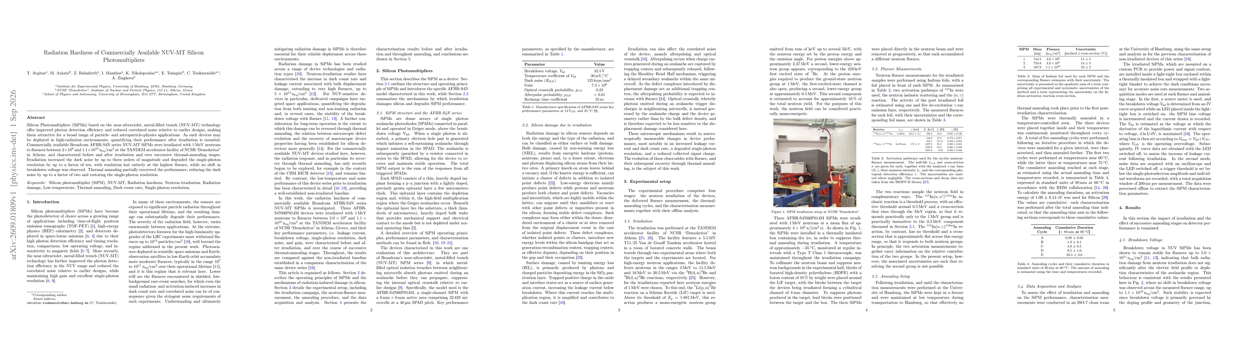 Thumbnail for Radiation Hardness of Commercially Available NUV-MT Silicon Photomultipliers