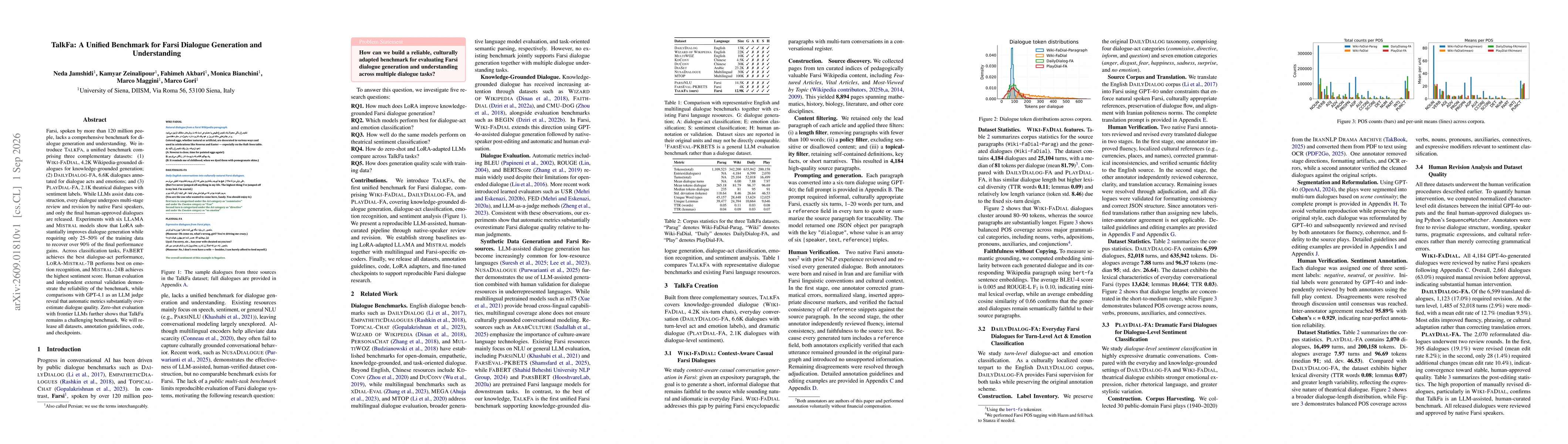 Thumbnail for TalkFa: A Unified Benchmark for Farsi Dialogue Generation and Understanding