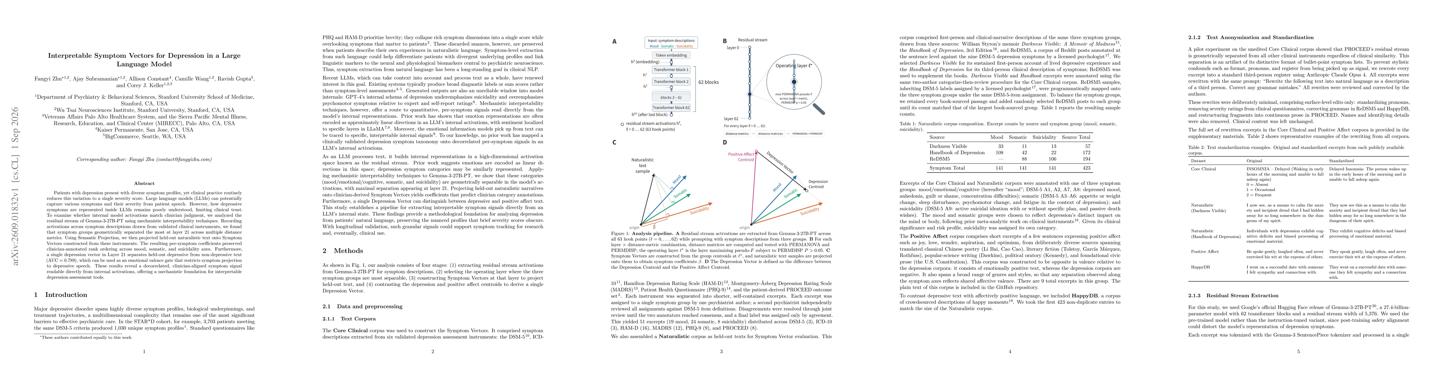 Thumbnail for Interpretable Symptom Vectors for Depression in a Large Language Model